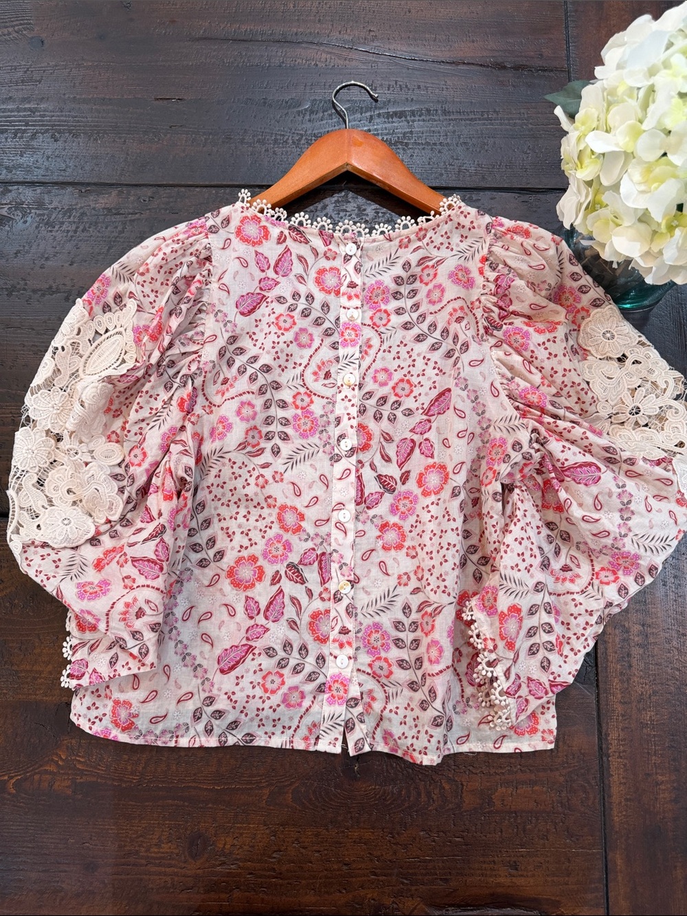 Karlie Boho Floral Paisley Lace Puff Sleeve Blouse M Pink - Picture 11 of 15